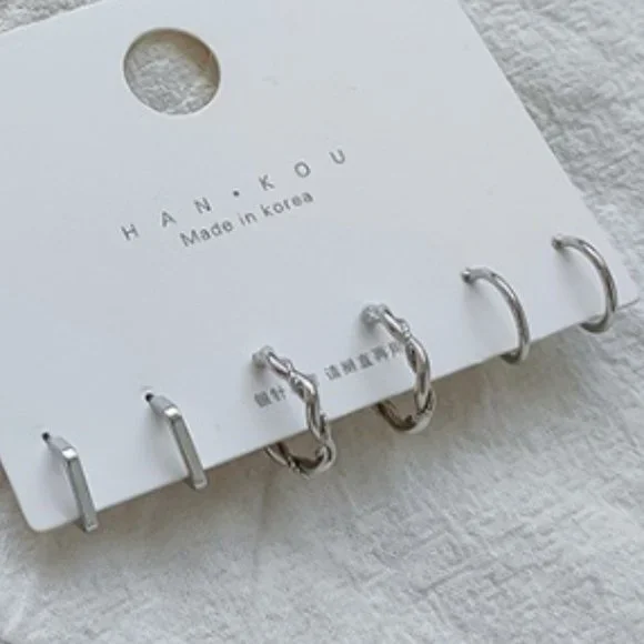 Hoop Earring Set 925 Silver Posts - Picture 3 of 4